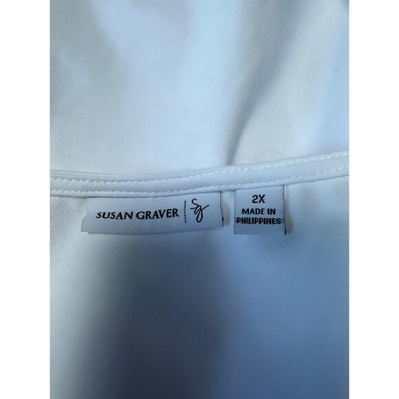 Susan Graver Crocheted Trim Short Sleeve Stretch Cotton Shirt Top Womens Size 2X - Picture 5 of 8